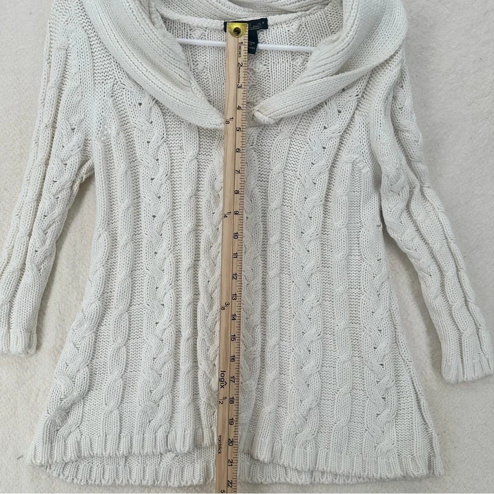 Cottage core Vintage Y2K Cable Knit Shawl Collar Sweater Cream